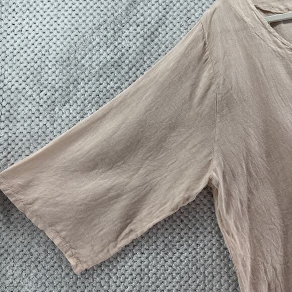 Stella Martini Top 1X Blush Pink Linen Pullover Scoop Neck Lace Shark Bite Hem - Picture 6 of 13
